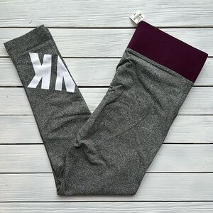 NWT VS PINK Flat Legging Grey Burgundy size M